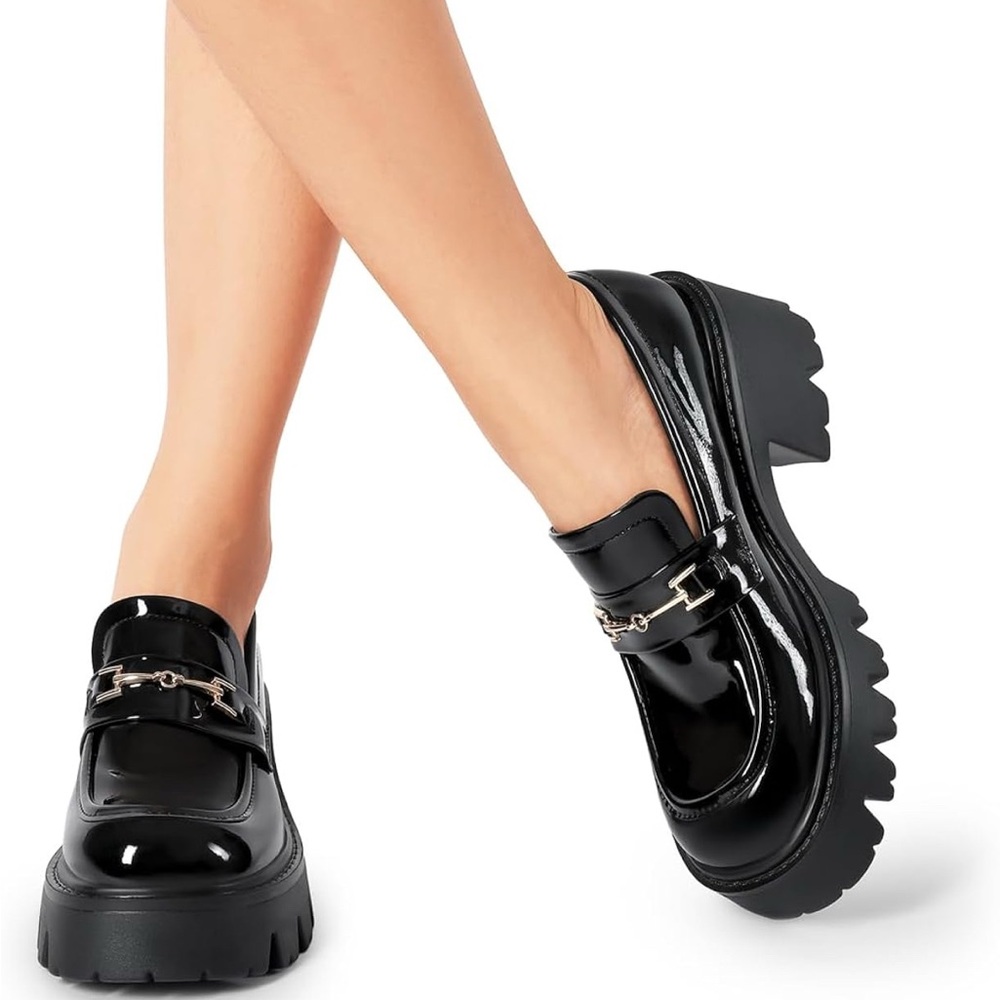 Dream Pairs Black Glossy Loafers